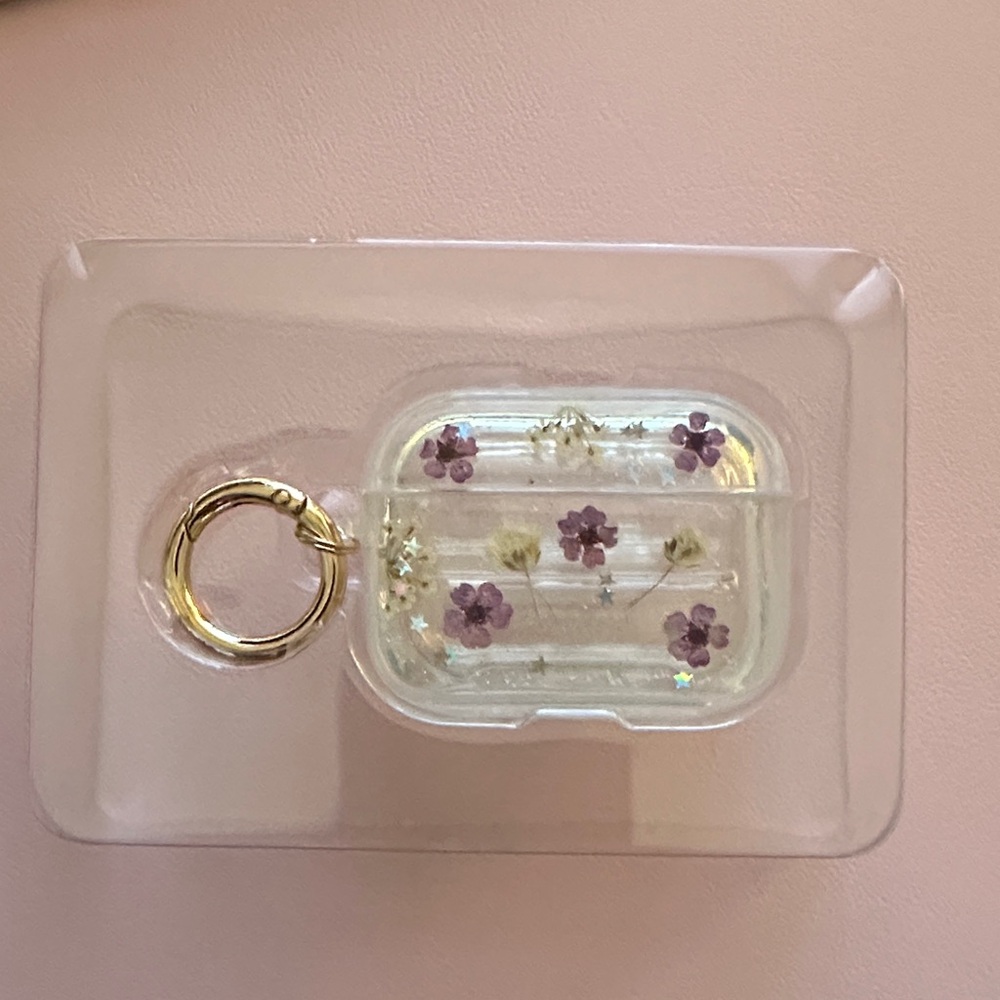 Plum Pretty Sugar Purple Floral AirPods Case with Gold Keyring